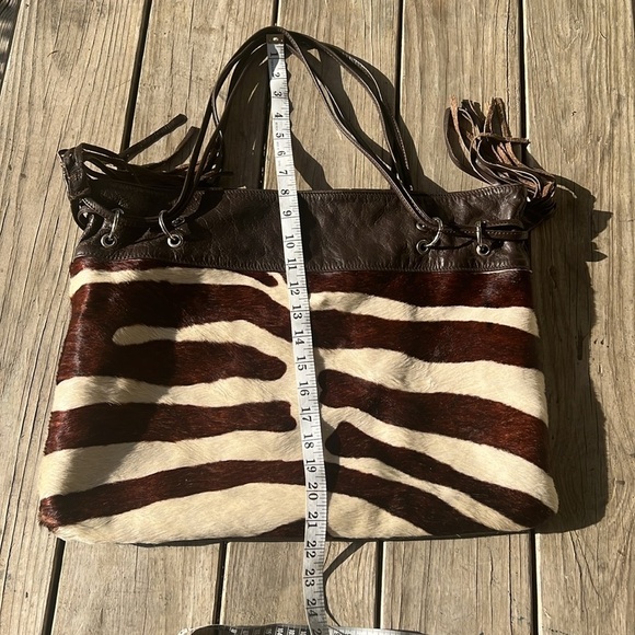 PlusBag Italy Zebra Haircalf Leather Western Tote shoulder bag Boho Cowgirl Chic - Picture 9 of 11